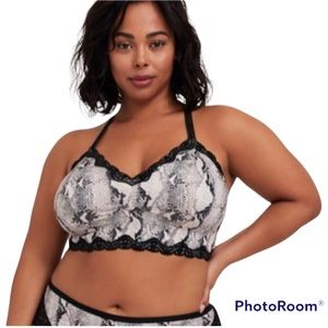 TORRID CURVE SNAKE PRINT & LACE RACERBACK ADJUSTABLE STRAPS BRALETTE BANDEAU 2X